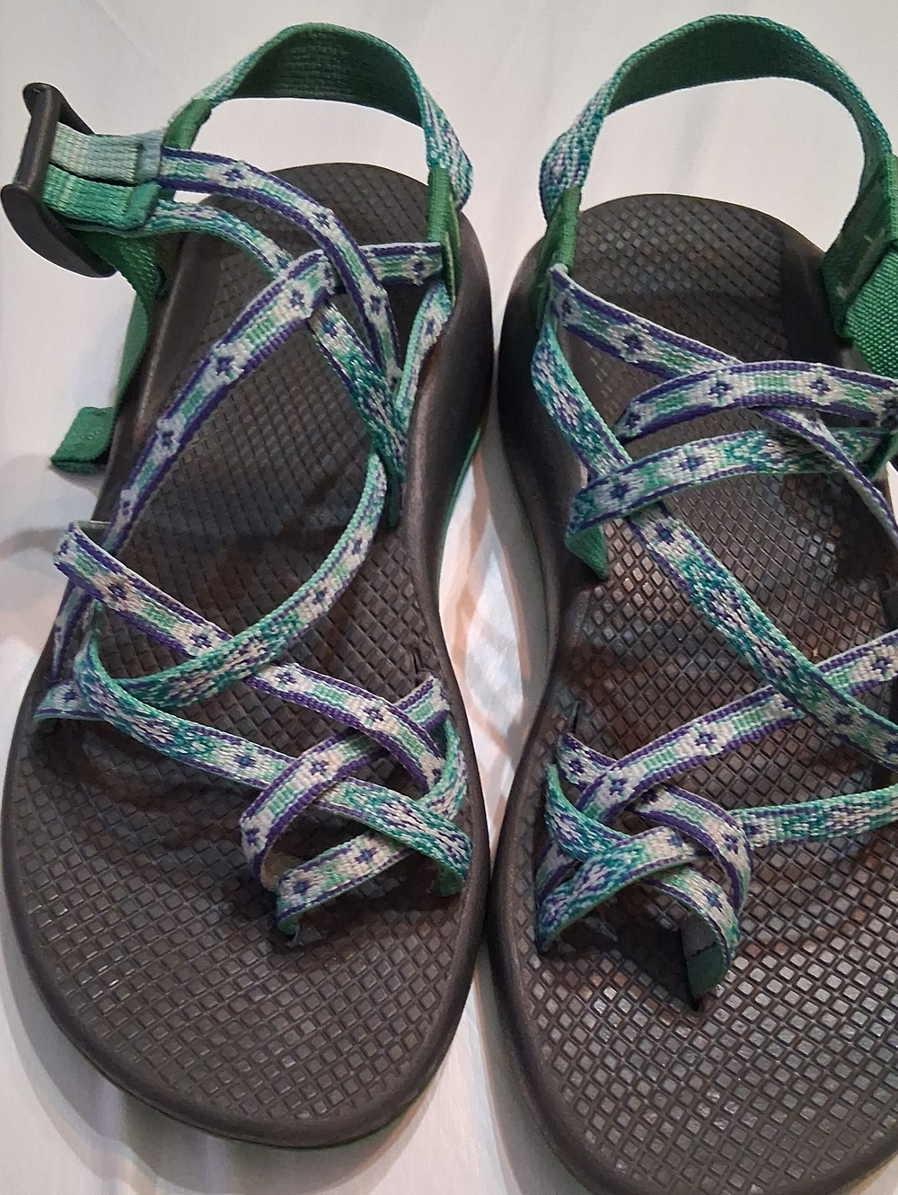 Chaco Women’s Teal and Purple Patterned Strappy Sandals